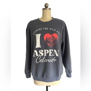 SOLD-Grey Sweatshirt I love Aspen Print Sweatshirt Size M Women’s
